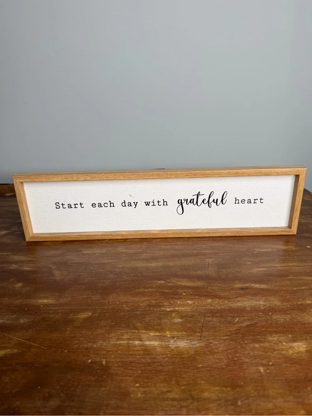 Start Each Day With Grateful Heart Wood Framed Sign - White & Natural